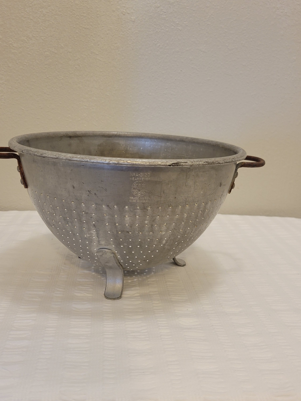 Vintage Metal Colander with Feet and Side Handles - Silver